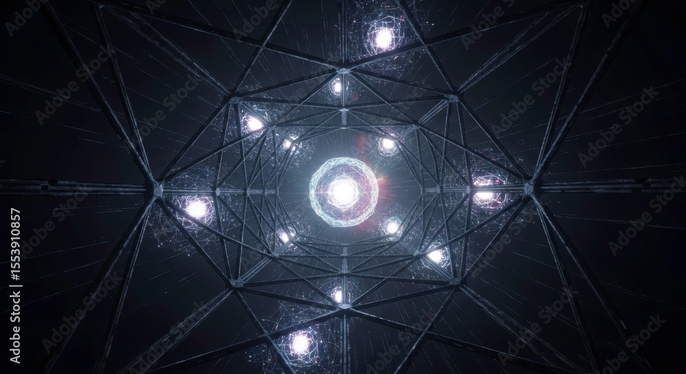 Poster abstract futuristic architecture background with glowing lights and geometric shapes design concept 