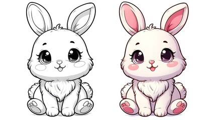 Printable Bunny Coloring Sheet – With Matching Colored Guide