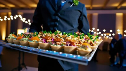 Elegant Tray of Canapés Served by Waiter at Event