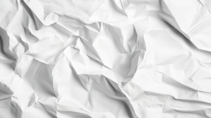 Close-up of white crumpled paper showcases abstract texture and minimalist surface design, perfect for clean backgrounds and subtle creative projects.