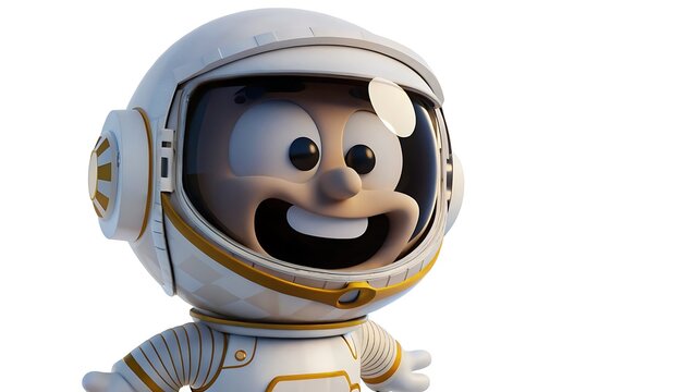 Cartoon astronaut character with a big smile wearing a white space suit and helmet - Powered by Adobe