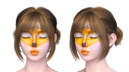 女性の顔アップ　3DCGレンダリング