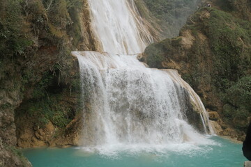 Waterfall, Trees, water, river, rocks, vegetation, green, blue, beautiful day, nature, park, at...