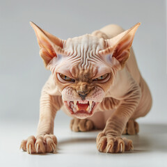 Furious Sphynx Cat with Mouth Open