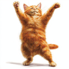 Orange Cat in Mid-Dance Pose with Paw Raised