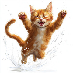 Excited Ginger Cat in Mid-Jump Pose