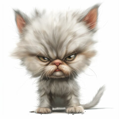 Defensive Fluffy Kitten in Realistic Style