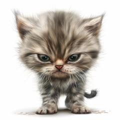 Upset Kitten with Fluffed Fur and Intense Eyes
