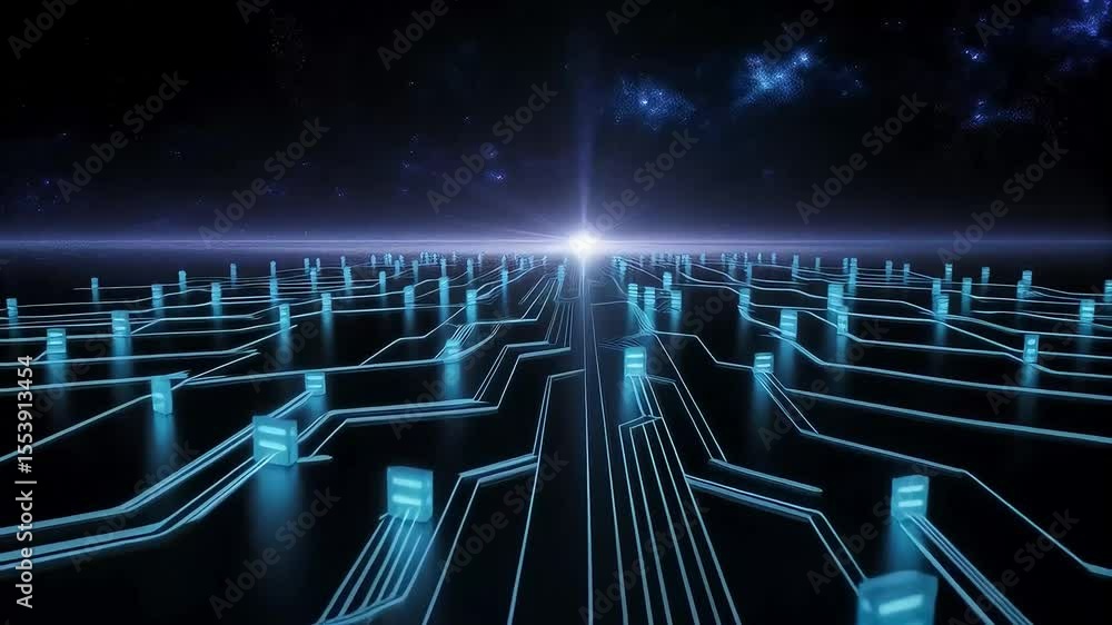 Aufkleber artificial intelligence with glowing circuit board and cosmic background represents digital technolo