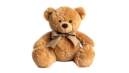 Obraz premium burlap teddy bear with a cord bow, isolated on transparent background