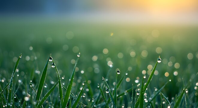 Morning Dew on Lush Green Grass: Serene Nature Background Image