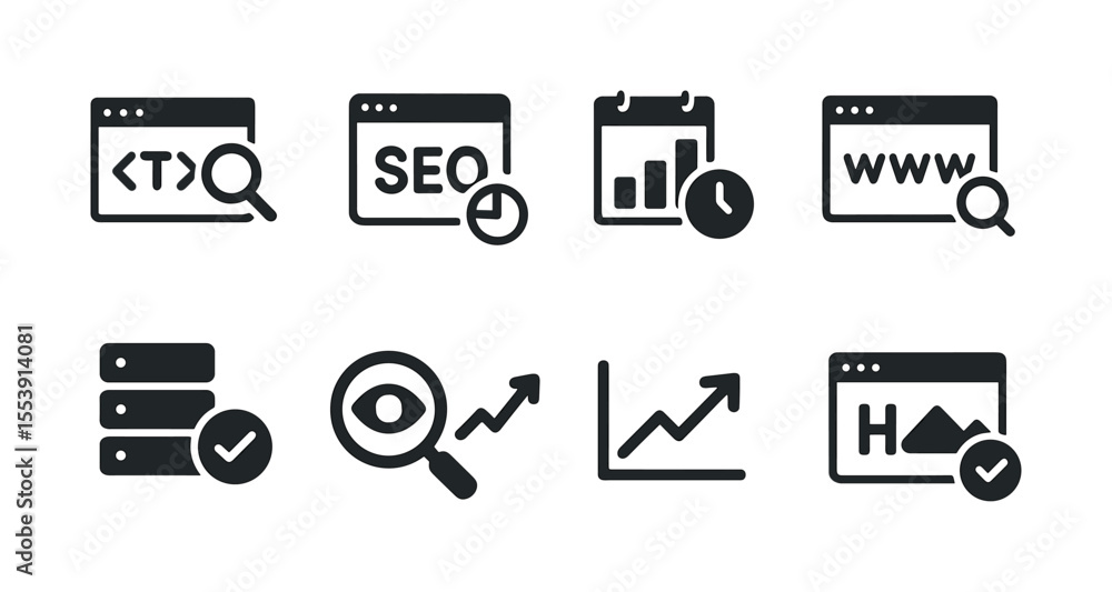 Poster web development filled icon set. coding, seo, analytics, internet icons bundle