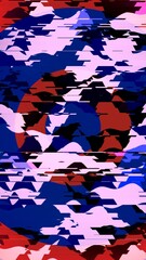 Abstract Glitch Aesthetic with Pixelated Distortion and Camouflage Style in Red, Blue and Pink Color Scheme. Illustration