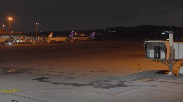 airport terminal, view seen at night