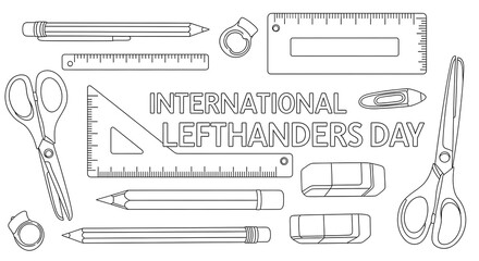 International left handers day celebration with school supplies isolated on transparent background
