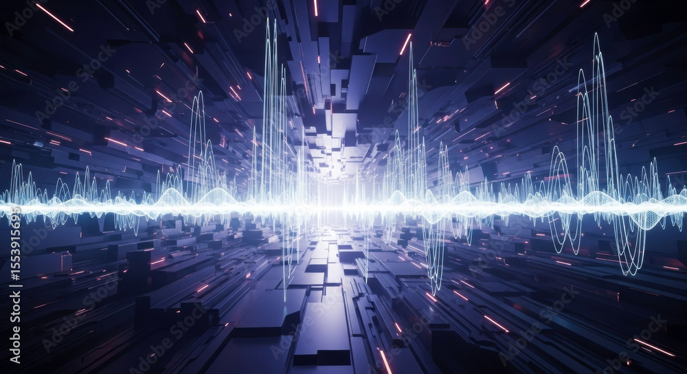 Poster abstract audio waveform visualization background for music technology and data analysis use case