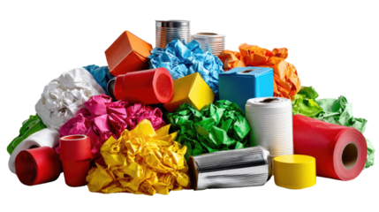 Colorful Recycling: A vibrant collection of discarded items ready for recycling, showcasing an array of colors and shapes, promoting environmental responsibility and waste reduction.