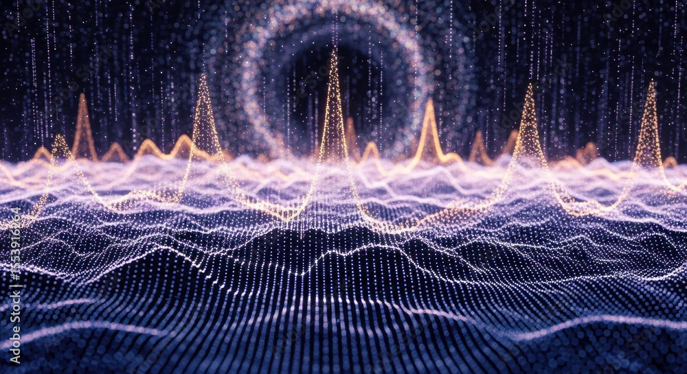 Fototapete abstract data visualization background with digital sound wave and particle flow effect design
