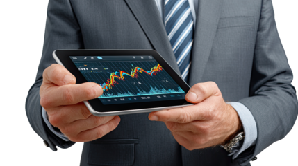 Market Analysis: A business professional monitors a digital chart, representing real-time market data. The scene evokes financial acumen and data-driven decision-making.