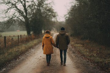 Couple walking hand in hand a romantic couple's outdoor walk together