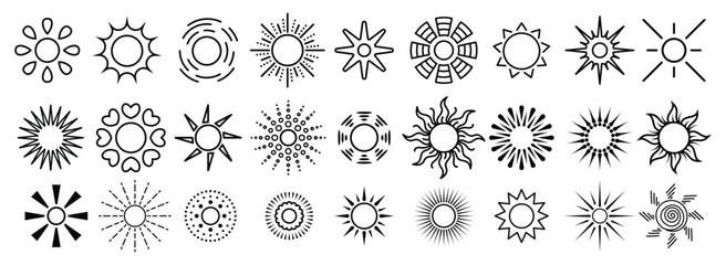 Sun drawn set vector illustration	
