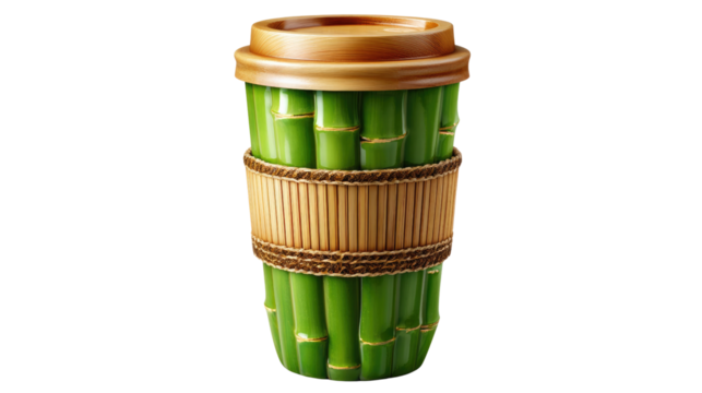 Eco-Friendly Bamboo Cup: A detailed view of a reusable bamboo cup, featuring a natural, sustainable design, embodies a commitment to eco-conscious living and reducing waste.