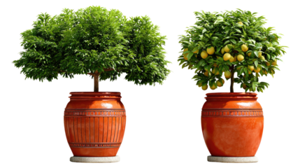 Potted Lemon and Greenery: Potted lemon tree and small trees exhibit a vibrant display of nature's beauty in the comfort of home.