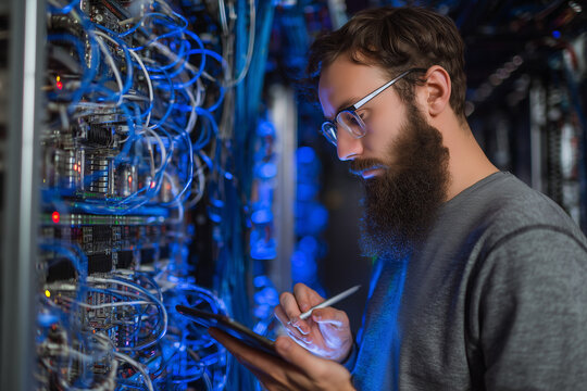 Dedicated it engineer monitoring server room it infrastructure