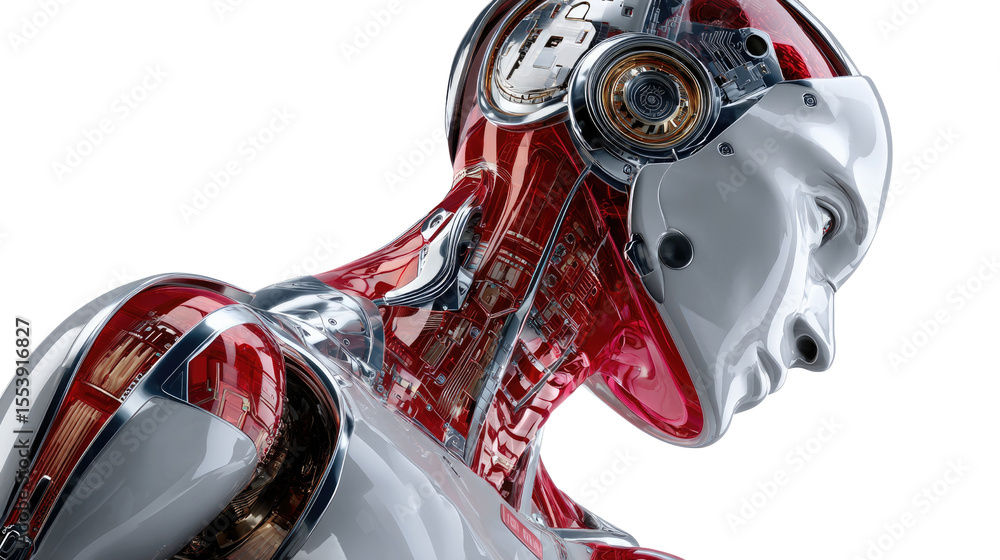 Poster futuristic ai: a sleek and modern humanoid robot, embodying advanced technology and the future of ar