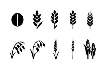 Nature silhouette icon set. plants, leaf, agriculture symbols in silhouette style