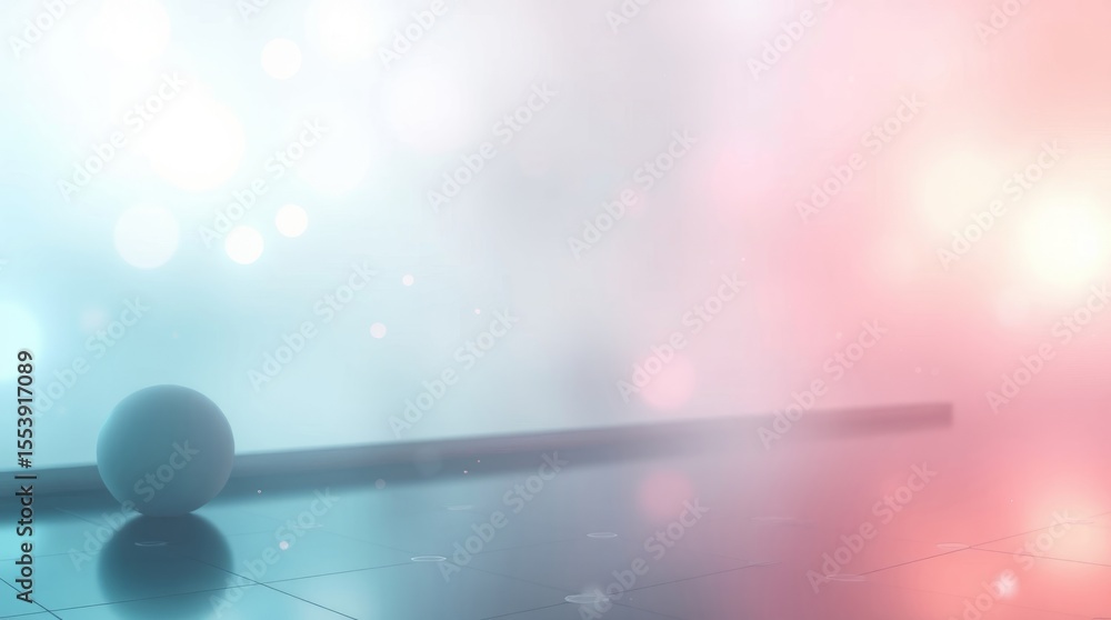 Poster harmony in abstract: a spherical form resting on a slender bar against a backdrop of soft bokeh, evo