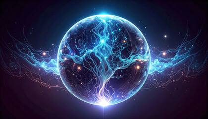 Obraz premium Holographic Circuit Sphere with AI Neural Pattern. AI themed Background. Generated Image