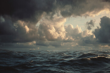 Stormy ocean storm with dark storm clouds approaching fast