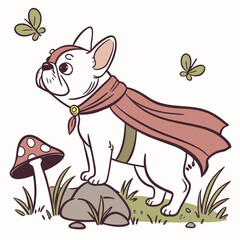 Whimsy Woods themed SVG: Dreamy French Bulldog with wearing a cape in a Fairy forest environment