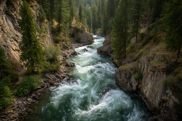 Rushing river rapids: dynamic river rapids in a mountain canyon