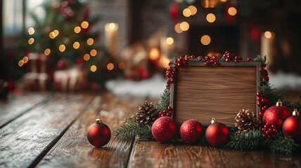 christmas decoration on wooden background