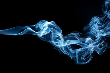 Abstract smoke swirls: dynamic blue smoke on black background artistic