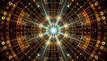 AI Data Stream Moving Through Virtual Tunnel. AI themed Background. Generated Image