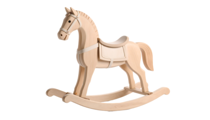 Charming Rocking Horse for Whimsical Nursery Decor and Playful Childhood Memories Adorable wooden toys in soft pastel colors, isolated on transparent background