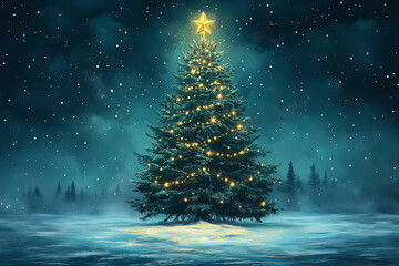 christmas tree with stars and snowflakes