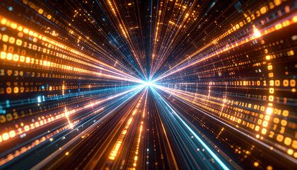 AI Data Stream Moving Through Virtual Tunnel. AI themed Background. Generated Image