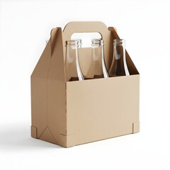 Kraft paper bottle carrier mockup, six-pack beverage packaging, blank cardboard holder, sustainable drink container template