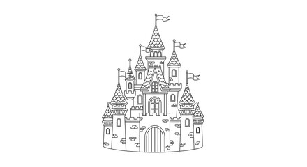 Obraz premium Whimsical fairytale castle with flags and towers isolated on transparent background