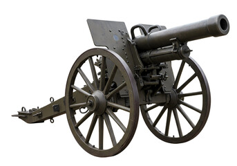 Vintage Wheeled Field Cannon A Relic of Military History isolated on transparent baackground