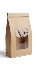 Kraft paper bag with window mockup, blank packaging template, sustainable bakery product display, natural food pouch