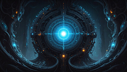 Cyber Security Wall with AI Core Interface. AI themed Background. Generated Image