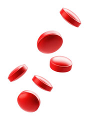 PNG 5 soft red round pills pharmaceutical medication healthcare.
