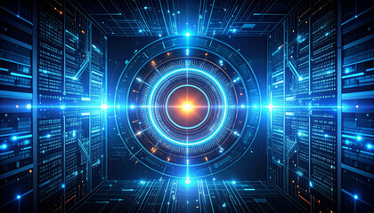Obraz premium Cyber Security Wall with AI Core Interface. AI themed Background. Generated Image