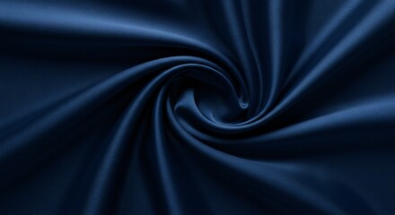 Obraz premium Close-up of deep blue silky fabric in a spiral pattern, with soft lighting enhancing textures and depth. The composition highlights rich color and smoothness.