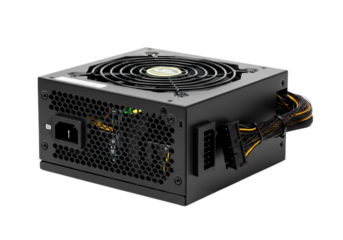 ATX PC Power Supply Unit A CloseUp View of a Black Computer Power Supply isolated on transparent baackground